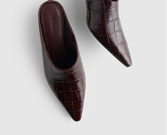 Madewell Shoes - Madewell The Emilie Heeled Mule Chocolate Raisin Croc Leather Size 9 NWOB